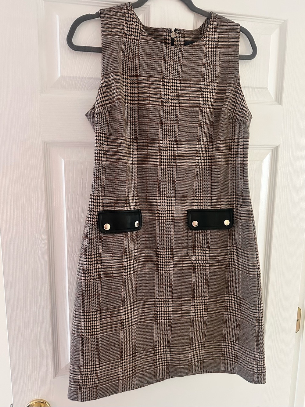 Tommy Hilfiger Brown and Black Plaid Sleeveless Shift Dress